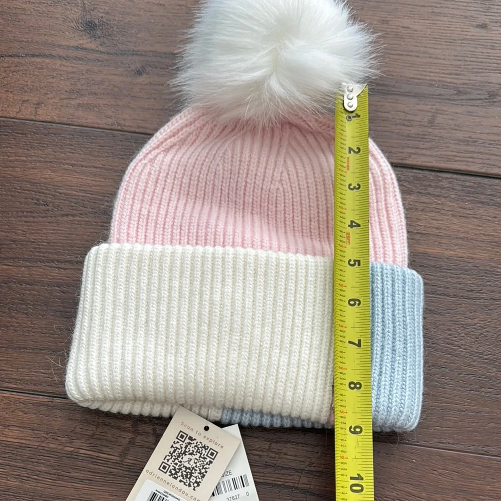 Adrienne Landau NWT Pink and Blue Combo Knitted Pom-Pom Beanie Hat